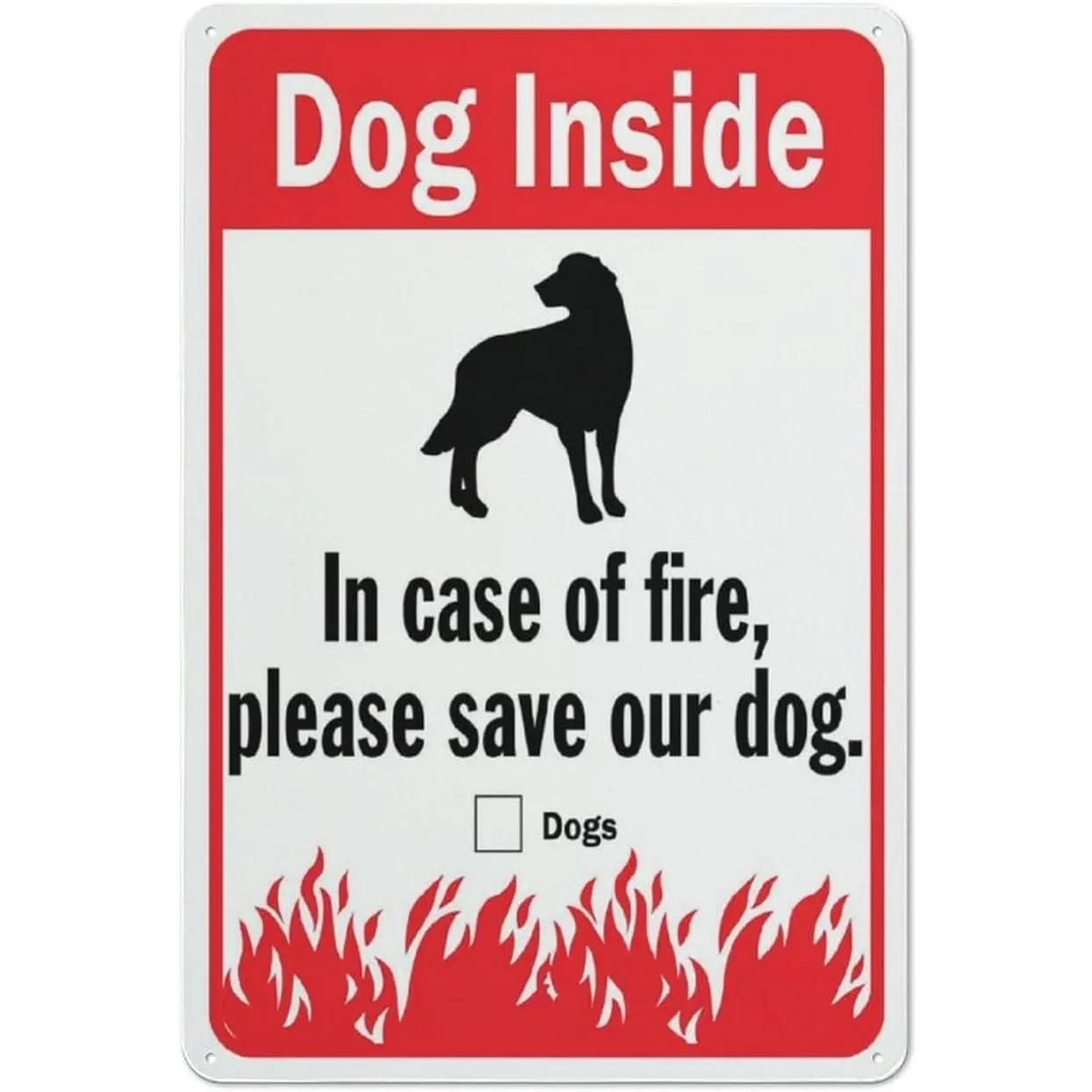 Dog Inside In Case Of Fire Please Save Our Dog Sign Signs Outdoor, Uv Printed Aluminum 12 X 8 In, Weatherproof And Security Signs For Home Or Business