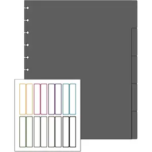 Letter Poly Tab Dividers for Discbound Notebooks fits Circa, Arc, TUL (Black Semi-Transparent, Set of 5)