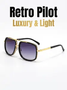 1 Pair Gold-Framed Aesthetic Men's Classic Double Bridge Sunglasses with Exquisite Gold Decoration, Dark-Lensed UV400 Eye Protection, Retro Fashion Shades for Daily Commuting, Outdoor Use, Aesthetic Men's Sunglasses, Dark-Lensed Men's Sunglasses