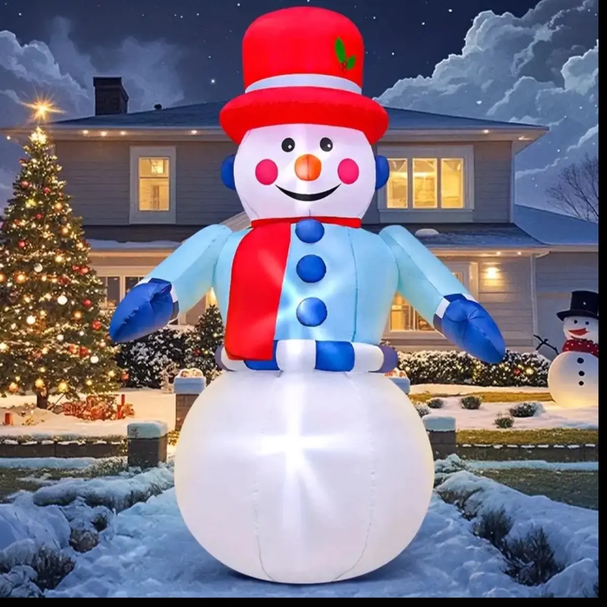 6FT Christmas Inflatable Santa Blue Clad Snowman Outdoor Decorations Blow Up Yard Decoration, Outdoor Lawn Winter Décor Christmas Decoration, LED Lights For Christmas Party Holiday Xmas