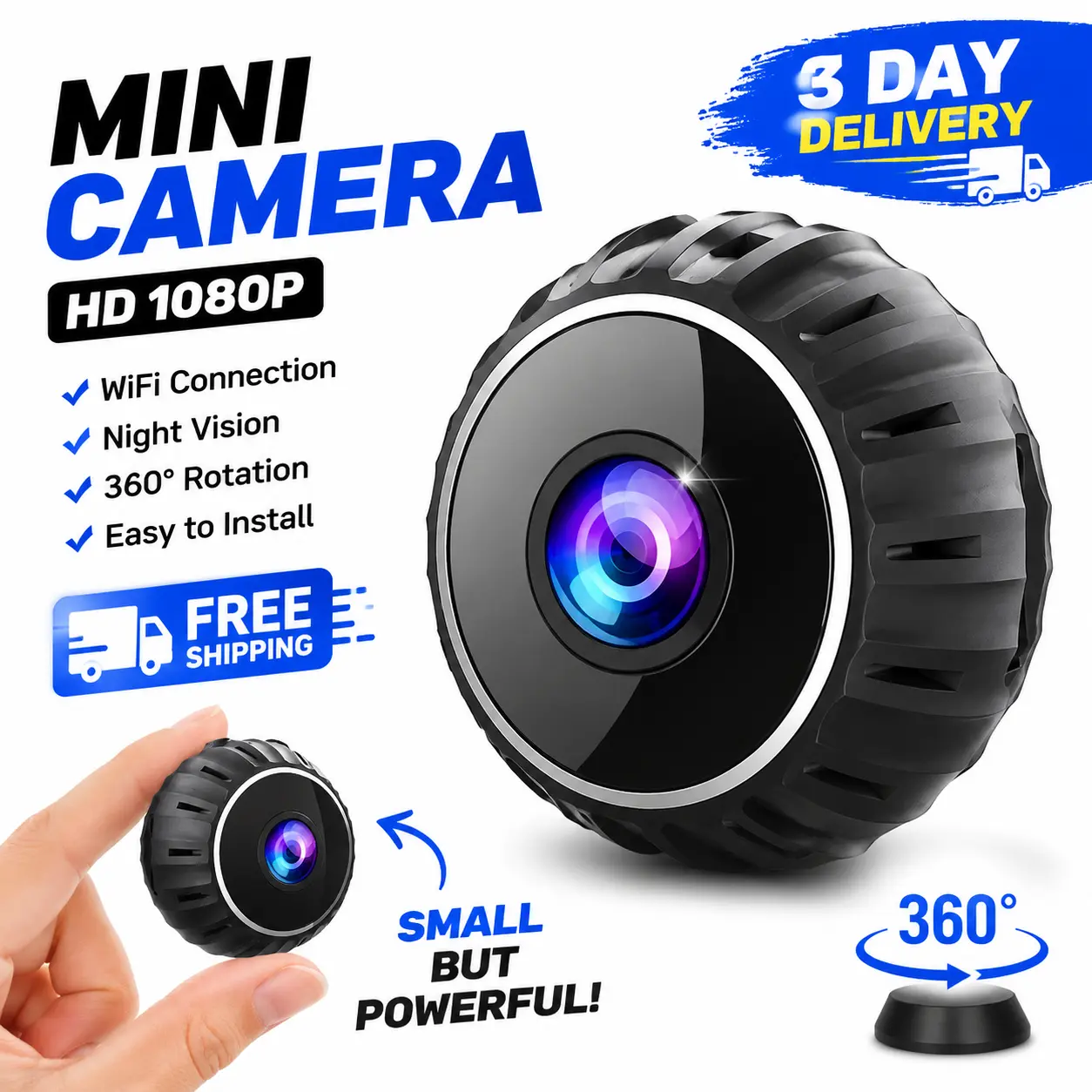 Mini WiFi Magnetic Security Camera, 1080P HD Video Recording Camera, Night Vision Wireless Security Cameras, Office & Car Monitoring, WiFi Indoor Camera, Wireless Surveillance Camera