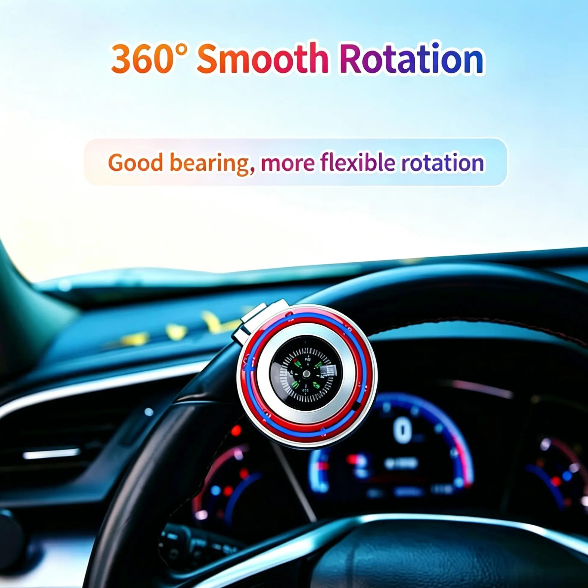 Upgraded Stainless Steel Bearing Steering Wheel Spinner Knob - Compass, Non-Slip Rubber Pad, Rotation Control Power Handle, Universal Car Accessories, Car Decorations, Fit for All Vehicles