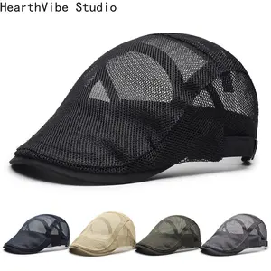 Summer Open-Knit Mesh Beret — Unisex Breathable Sun Hat, Flat Cap, British Retro-Style Duckbill Cap