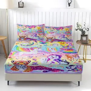 3-piece Cartoon animal sticker pattern fitted sheet Bedding Set, including 1 bed sheet and 2 pillowcases, anti-slip dust cover suitable for bedrooms and guest rooms,perfect for personal use or as a gift