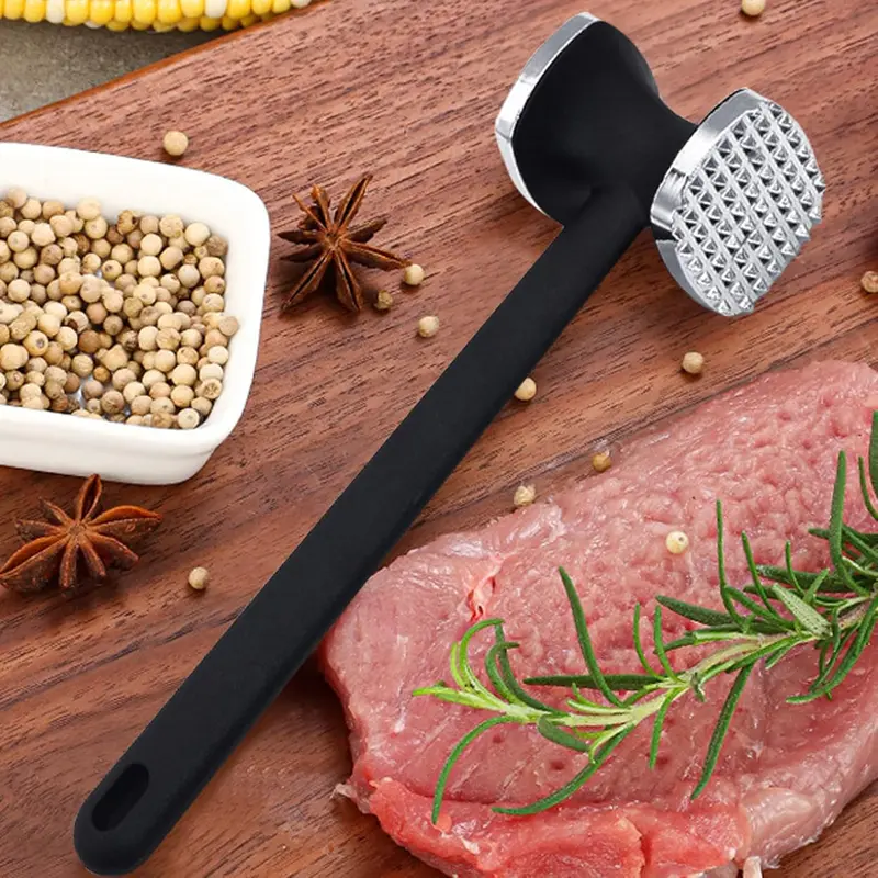 Meat Tenderizer Tool Dual Sided Meat Hammer Tenderizer with Comfort Grip Handle Heavy Duty Manual Hammer Mallet Tool for Steak Chicken Fish Garlic Vegetable or Any Meat Black Silver