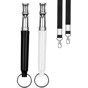 2 Pack Dog Whistle, Dog Whistle to Stop Barking Neighbors Dog, Adjustable Ultrasonic Silent Dog Whistle, Professional Recall Dog Training Whistles, with Lanyard (Black+White)