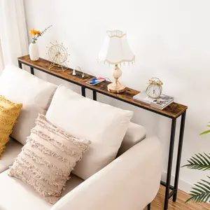 HOOBRO 63" Sofa Table with Charging Station，Narrow Console Table with Power Outlets, 5.9" Skinny Console Table, Slim Entryway Table