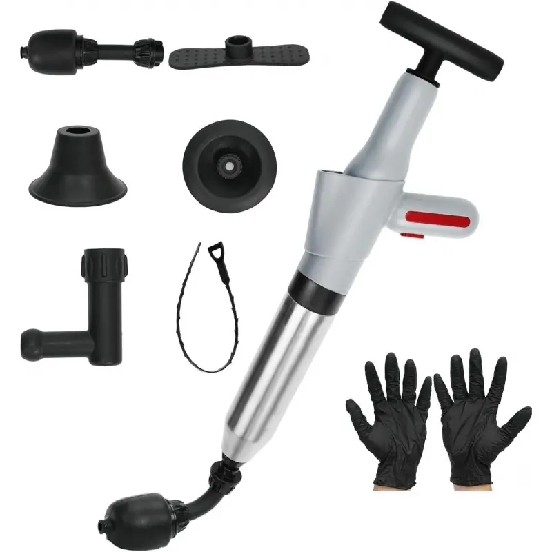 High Pressure Toilet Plunger - Air Drain Unclogger Blaster with Visual Barometer, Waterproof Storage Bag, Farmhouse Wall-Mountable Design, Heavy-Duty for Bathrooms/Kitchens Clogs, Easy to Maintain and Rearrange