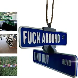 3D Printed Street Warning Sign Decor, Rotating Corner Hanging Marker for Car Rearview Mirror, Fun Road Sign Accessory, Car Trinkets, Car Hanging Decoration, Car Ornament, Car Accessories