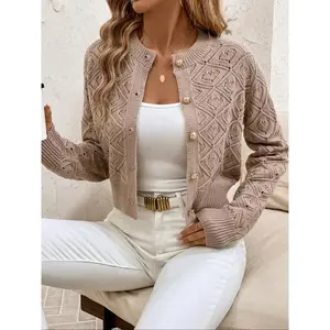 Women's solid color button up front cardigan, elegant casual long sleeved knitted cardigan, suitable for daily outdoor wear, autumn and winter women's knitted sweater, topRAIMENTRY
