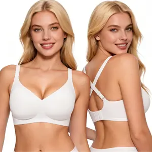 CORLIX Jelly Bra Adjustable Straps Wirefree Full Coverage Bra, Wireless Seamless Minimizer Push Up T-Shirt Bra, Minimalist Smooth Soft Yarn Everyday Comfort No Underwire Women Basic Underwear Wirefree Everyday Bralette, C Cup Minimizer Bras