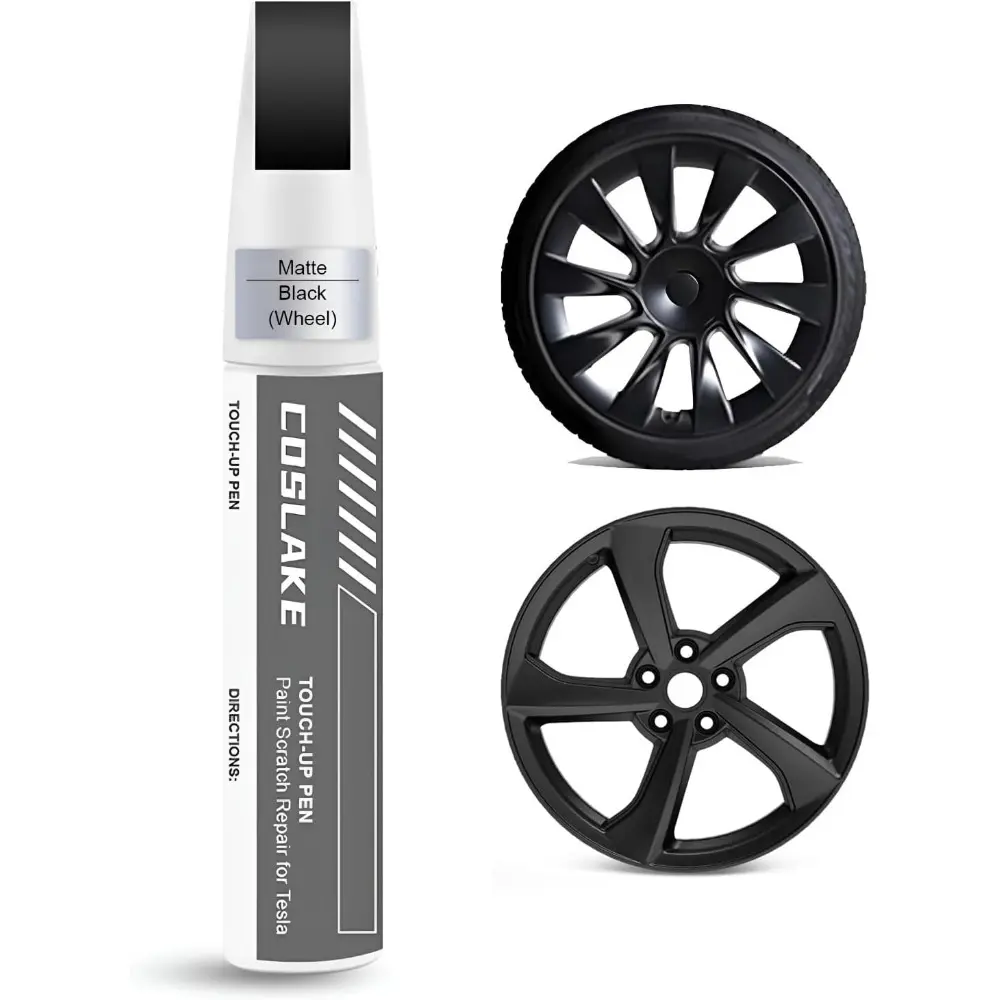 Touch Up Paint(Matte Black) For 20'' Induction Wheel,19’’ Crossflow Wheel of Model Y, Curb Rash Repair Rim Scratch Repair With Masking Tape & Sandpaper