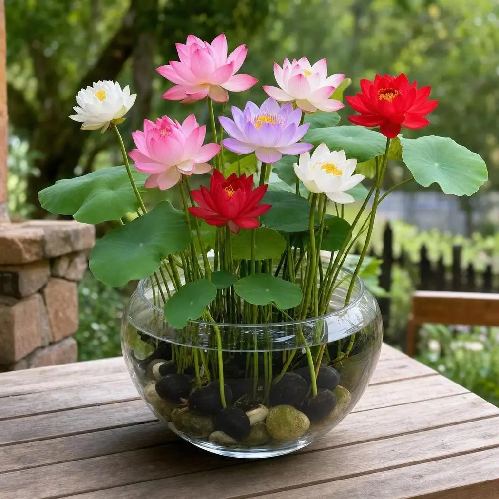 Rainbow Hues Bonsai Lotus Seeds Pack (30 Count) - Water Lilies for Outdoor Ponds, Bowls, Home Decor with Natural Look