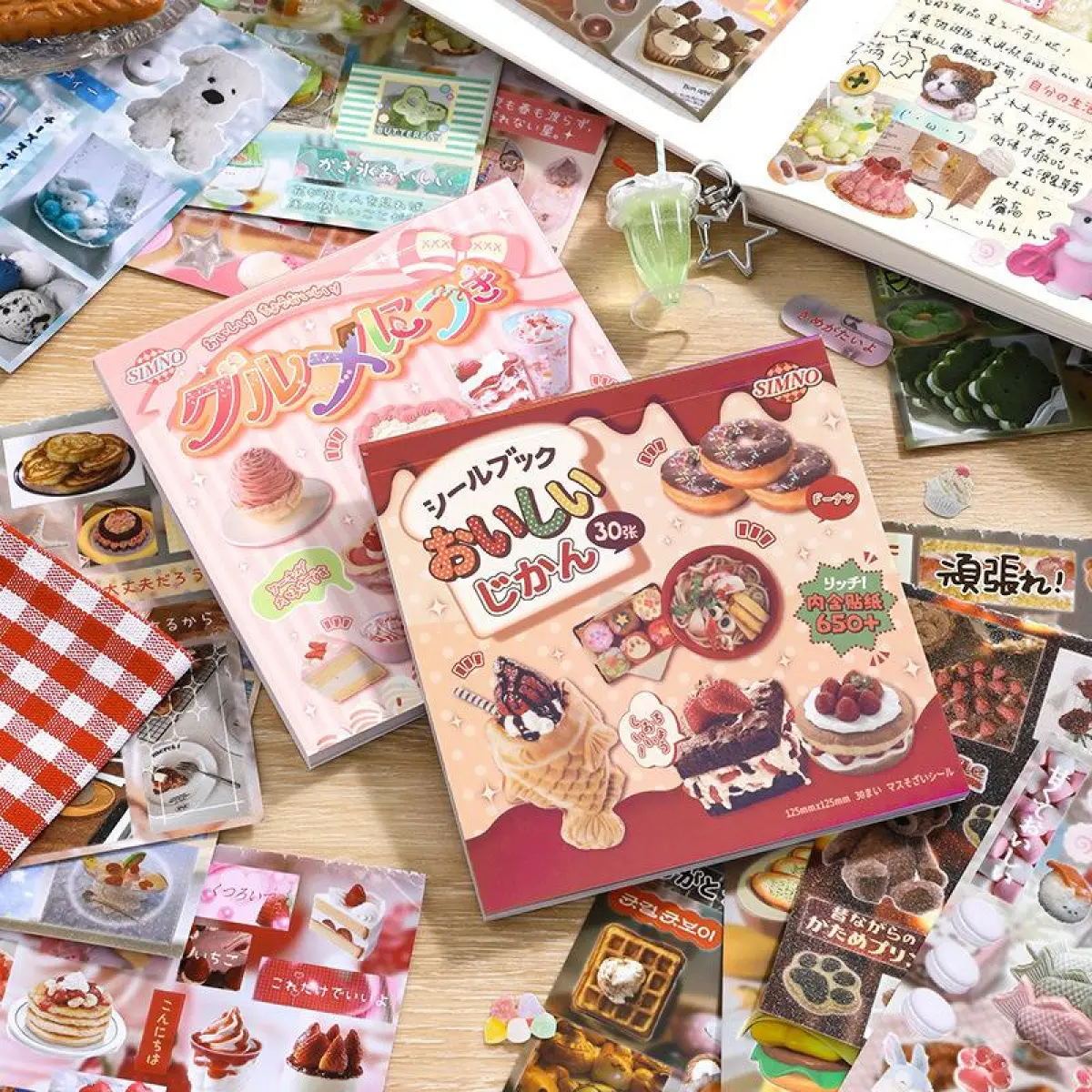 Cute Food-Animal Themed Die Cut Sticker Set Scene Book, 2 Models (1 Model with 30 Sheets Paper), DIY Sticker Paper for Office Stationery Notebook Decoration