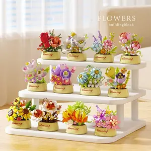 12-Piece DIY Building Block Flower Set, Indoor Garden Kit, Realistic Flowers, Diy Fake Flowers, Artificial Flowers, Eco-Friendly Abs Material, Creative Desktop Decor Gift
