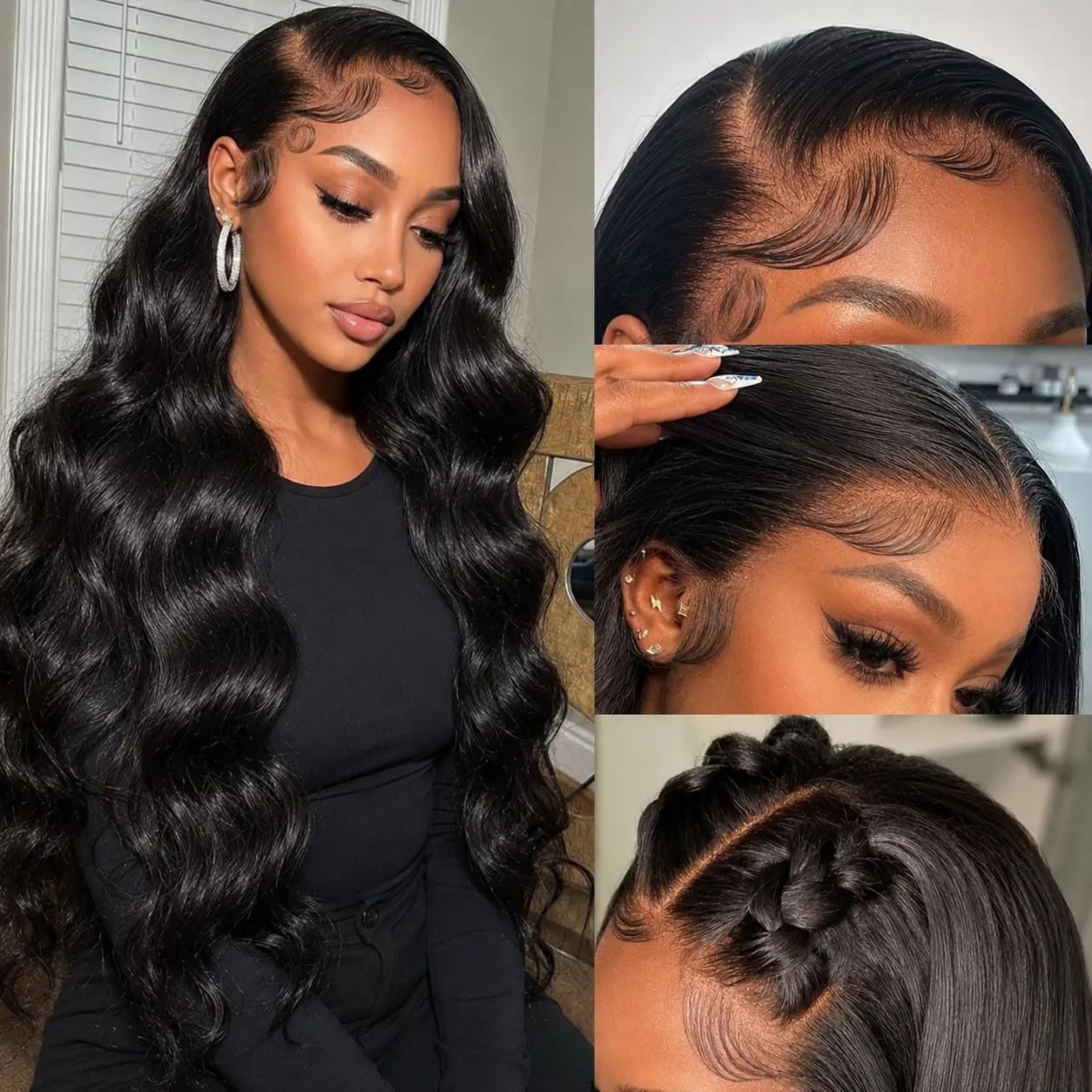 【18 Inch $40 Deal】13x4 HD Lace Front Human Hair Wig, Natural Black Straight & Body Wave Wig, 180% Density Full Volume Wig with Pre-Plucked Natural Hairline & Baby Hair, Soft Human Hair Wig for Black Women