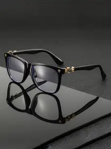 Vintage Literary Personalized Flat Lens Glasses, Trendy Large Frame Unisex Blue Light Blocking Eyewear, All Season Casual Style, Stylish Square Frames, Stylish Protective Glasses, Trendy Vintage Eyeglasses
