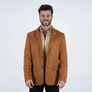 Men's Double Button Western Camel Faux-Suede Blazer