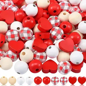 20pcs Valentine's Day Mixed Color Wooden Beads Set, Bead Assortment, DIY Handmade Jewelry Making Kit, Couples Bracelet Necklace Craft Supplies