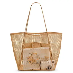 Large Capacity Beach Mesh Tote Bag for Women, Lightweight Shopping Bag, Stylish Shoulder Bag for Shopping & Travel, Perfect for Towels, Water Bottles, and Sunscreen