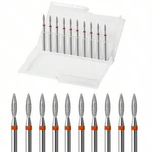 10pcs Diamond Flame Cuticle Nail Drill Bits Set - Professional 3/32'' Nail Bits for Manicure & Pedicure, Dead Skin Removal, Nail Care, Nail Art, Salon Quality Tools