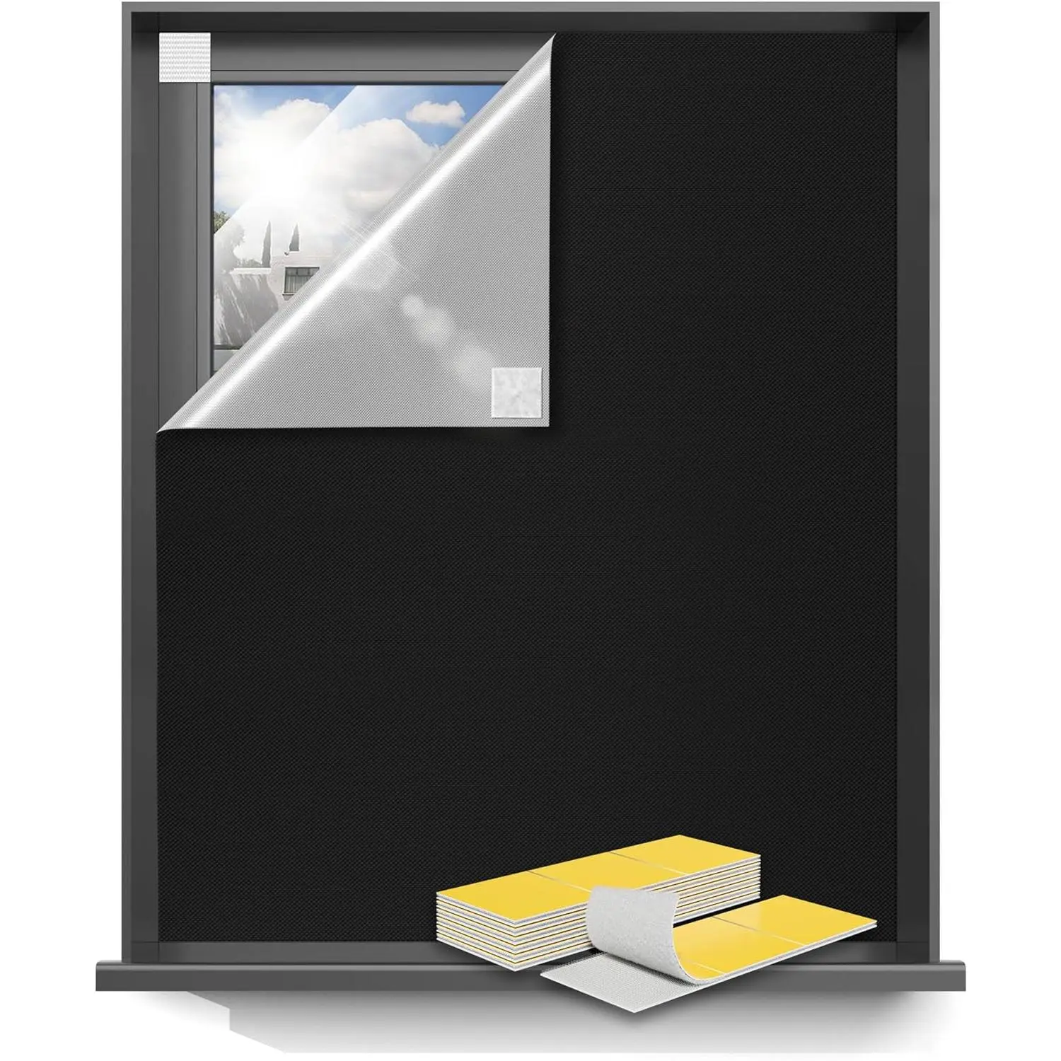 50"x57" Portable Blackout Curtains, Blinds for Windows with Hook & Loop Tapes,  Blackout Window Shades, Curtains Easy to Cut Fit for Bedroom,  Room and TV Room (Black)