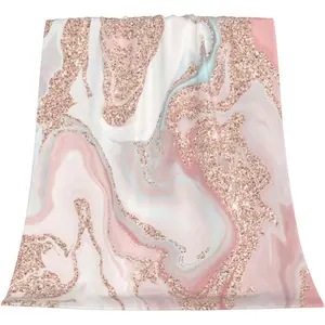 Rose Gold Glitter Coral Gray Pastel Marble Fleece Throw Blanket for Couch Chair Bed Women Men - Lightweight Plush Fuzzy Cozy Soft Blankets and Throws for Sofa Travel Camping, 50x40 inches