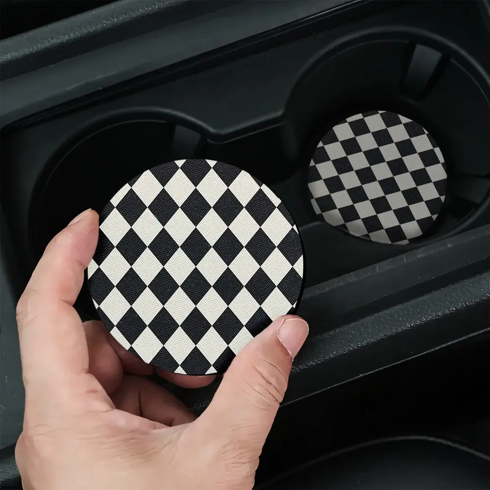 Creative Car Coasters Set, 2/4 Pcs Checkerboard Design, Classic Car Interior Accessory, Unisex, Perfect Gift for Car Lovers, Car Decorations Interior, Car Accessories
