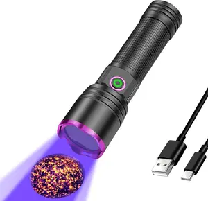 Powerful 365Nm UV Flashlight Rechargeable Black Light for Pet Urine Detection Dog Cat Rock Hunting Resin Curing Scorpion Search