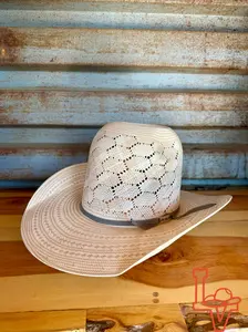 Los Vaqueros Straw Hat Tall Crown Honeycomb Tan/White