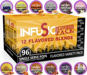 InfuSio 96 Count Variety Pack Flavors Only 12 Flavored Blends Single Serve K-Cup Compatible Pods for Keurig Brewers