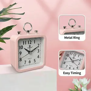 Ultra Compact Analog Travel Alarm Clock Battery Powered Silent No Ticking Snooze Function