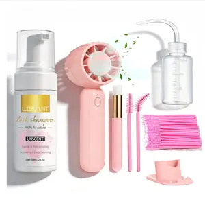 Eyelash Extension Cleanser Lash Mousse Lash Shampoo for Extensions, USB Mini Portable Fan Rechargeable Electric Handheld Air Conditioning (lash kit-handheld fan)