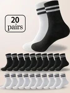 Men's Striped Print Crew Socks, Polyester Socks, Casual Comfy Breathable Mid Tube Socks for Daily Wear, Men's Socks for All Seasons, Sock Set, Casual Stylish Socks