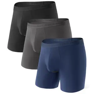 DAVID ARCHY Menswear Basic Men's 3-Pack 6.5in Modal-Spandex Long Plain Boxer Briefs, Dual Pouch, Ultra Soft, Elastic Waist, Breathable, Sweat-Resistant, No Riding Up Underwear