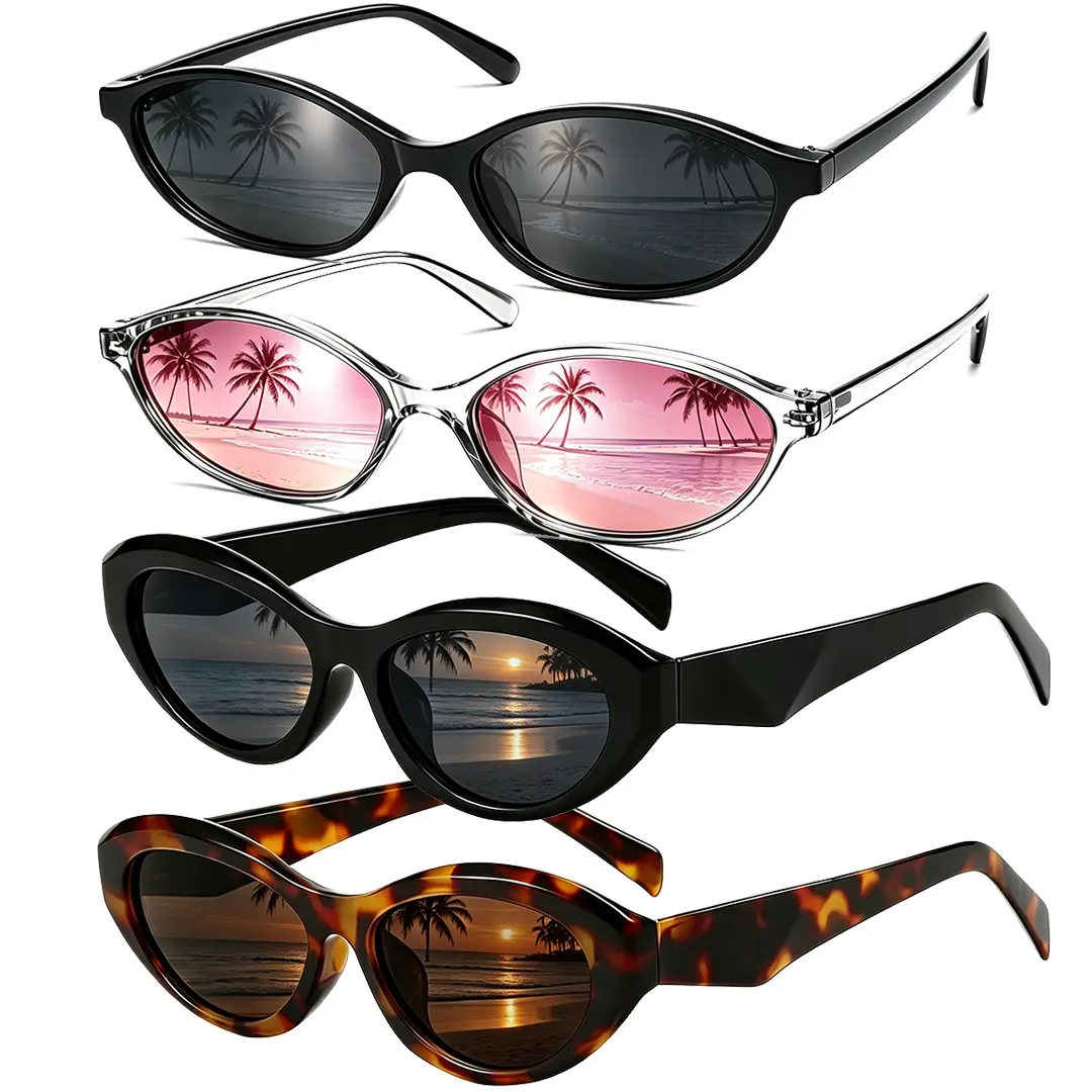 〖Summer Vibes〗2/4Pcs Retro Oval Sunglasses for Women 90s Design Small Cat Eye Sun Glasses UV Protection Y2k Trendy Shades