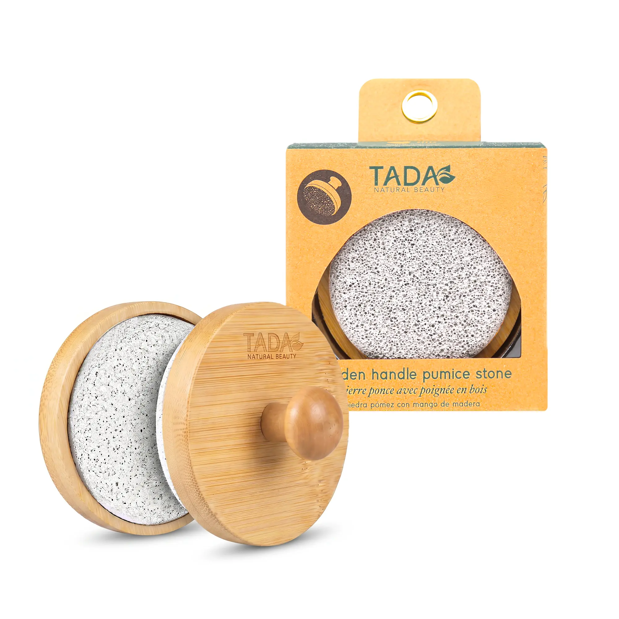 TADA Natural Beauty Pumice Stone for Feet with Bamboo Handle – Foot Scrubber File & Callus Remover for Home and Salon Pedicures | Foot Exfoliator for Dry, Rough Skin | Great Gift for Runners & Summer Foot Care