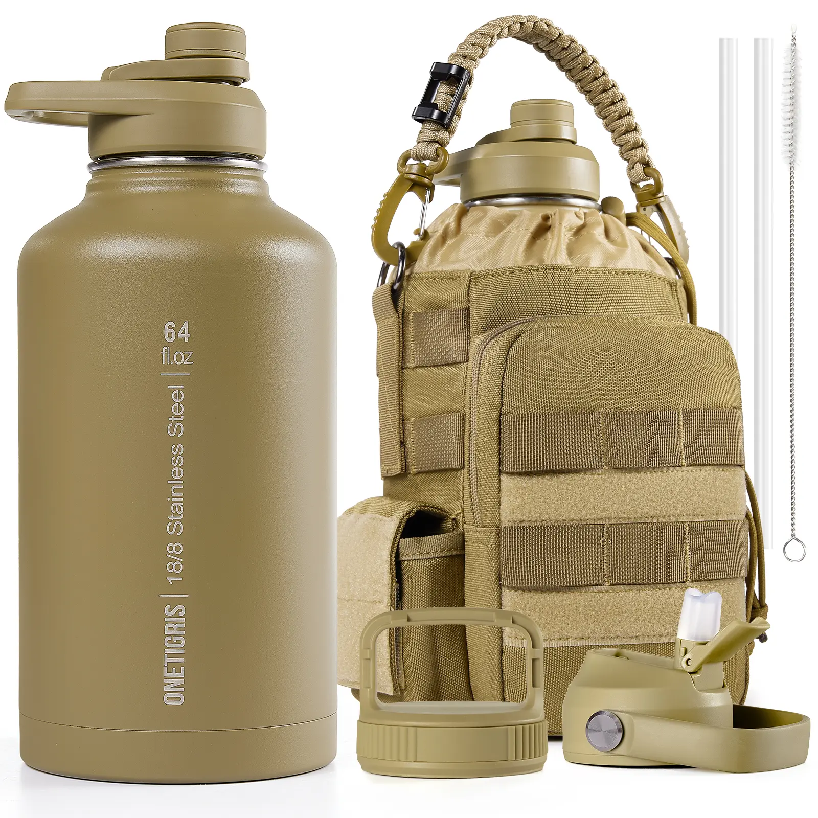 OneTigris - 64oz Portable Cold & Hot Stainless Steel Water Bottle with Straw - Reusable Drinkware, Washable Tumbler,  Vacuum Insulated Flask Insulated Thermos