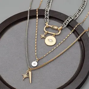 Gold Layered Necklaces For Women 3PS Chunky Two Tone Necklace Silver Coin Pendant Paperclip Stacked Chain Trendy Statement Jewelry Gift high-quality stainless steel North Star Pendant electroplating process gifts for women y2k accessories chain