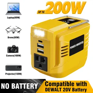 【No Batteries】200W Power Inverter For Dewalt 20V Battery,For Milwaukee For Makita 18V Battery DC20V to AC110-120V Battery Inverter, Portable Power Station Generator, Charger Adapter Battery Powered Outlet With 2USB Ports & 1 Type-C & 1 AC Outlet Springtok