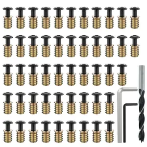 50 Sets 1/4-20 x 19/32" Threaded Insert and Bolt for Wood, Hex Drive Furniture Screw Nut Assortment Kits with Hex Wrenches and Bit