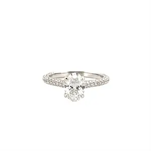 14K Gold 1.50 Carat Lab Grown Oval Diamond 3/4 3D Cathedral Engagement Ring