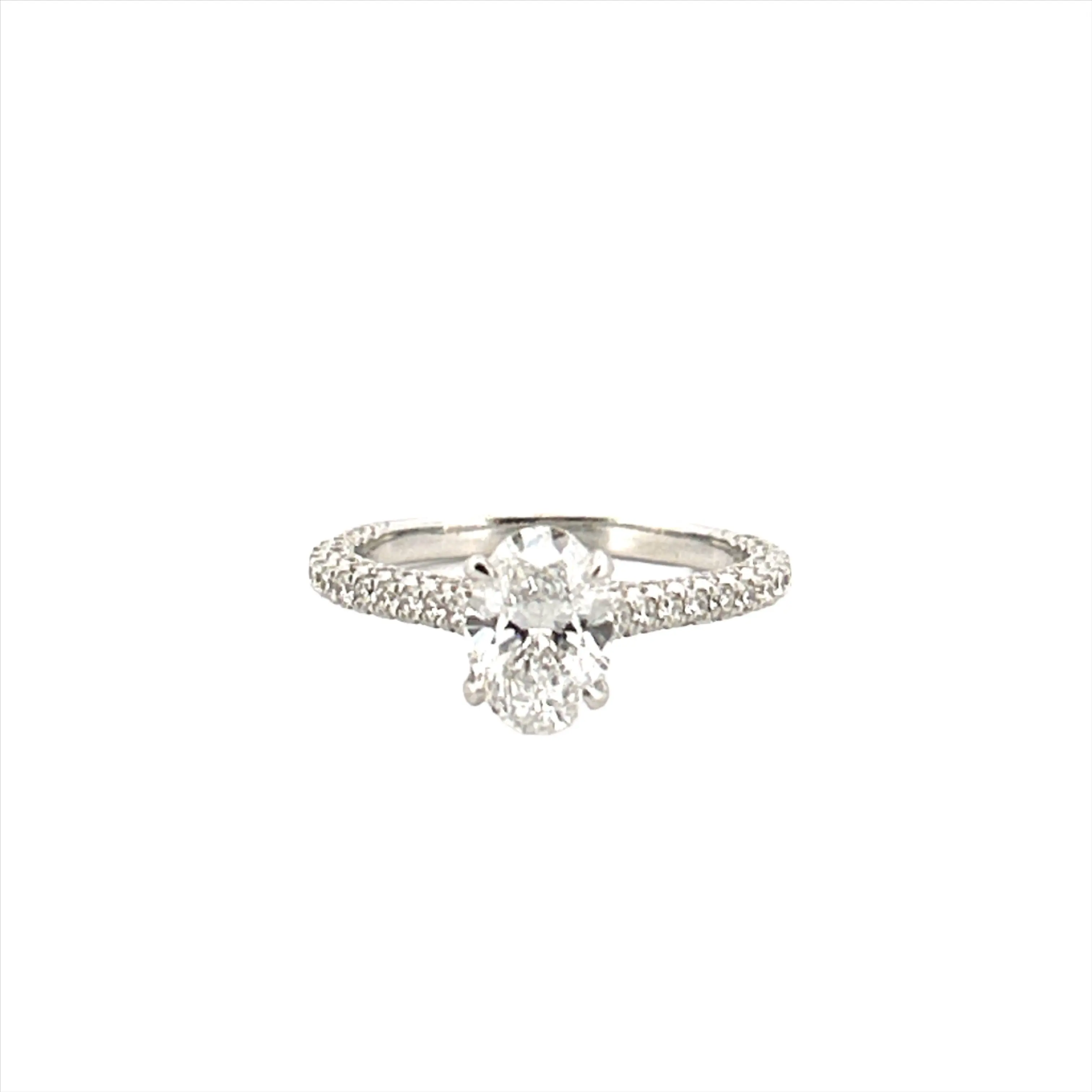 14K Gold 1.50 Carat Lab Grown Oval Diamond 3/4 3D Cathedral Engagement Ring