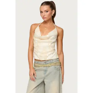 Reid Backless Sequin Cowl Neck Top