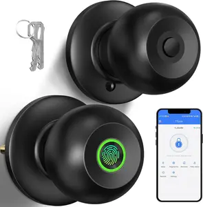 Fingerprint Door Knob with Lock,  Lock for Bedroom Door, Biometric Door Lock with App Control & Key, Thumbprint Keyless Entry Door Lock for Front Door, , Apartment, Office, Matte Black