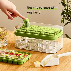 Ice Cube Tray with Lid and Bin 56 pcs Ice Trays for Freezer 2 Trays Container Lid & Ice Scoop BPA Free Green Clear Design Home Bar Accessories Set Utensils MAXCOOK