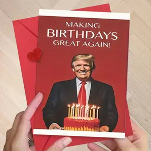 3pcs Birthday Greeting Card Set with Envelope & Love Stickers - "Making Birthdays Great Again" Donald -Themed Party Decorations, Red & Golden Celebration Cards for Supporters, Political Humor Gifts
