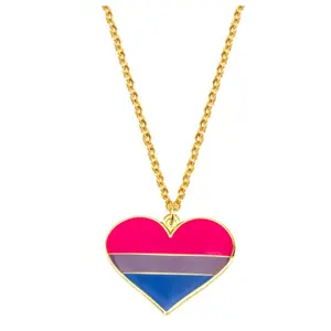 Bisexual Heart Necklace with Gold Chain and Colorful Heart Design