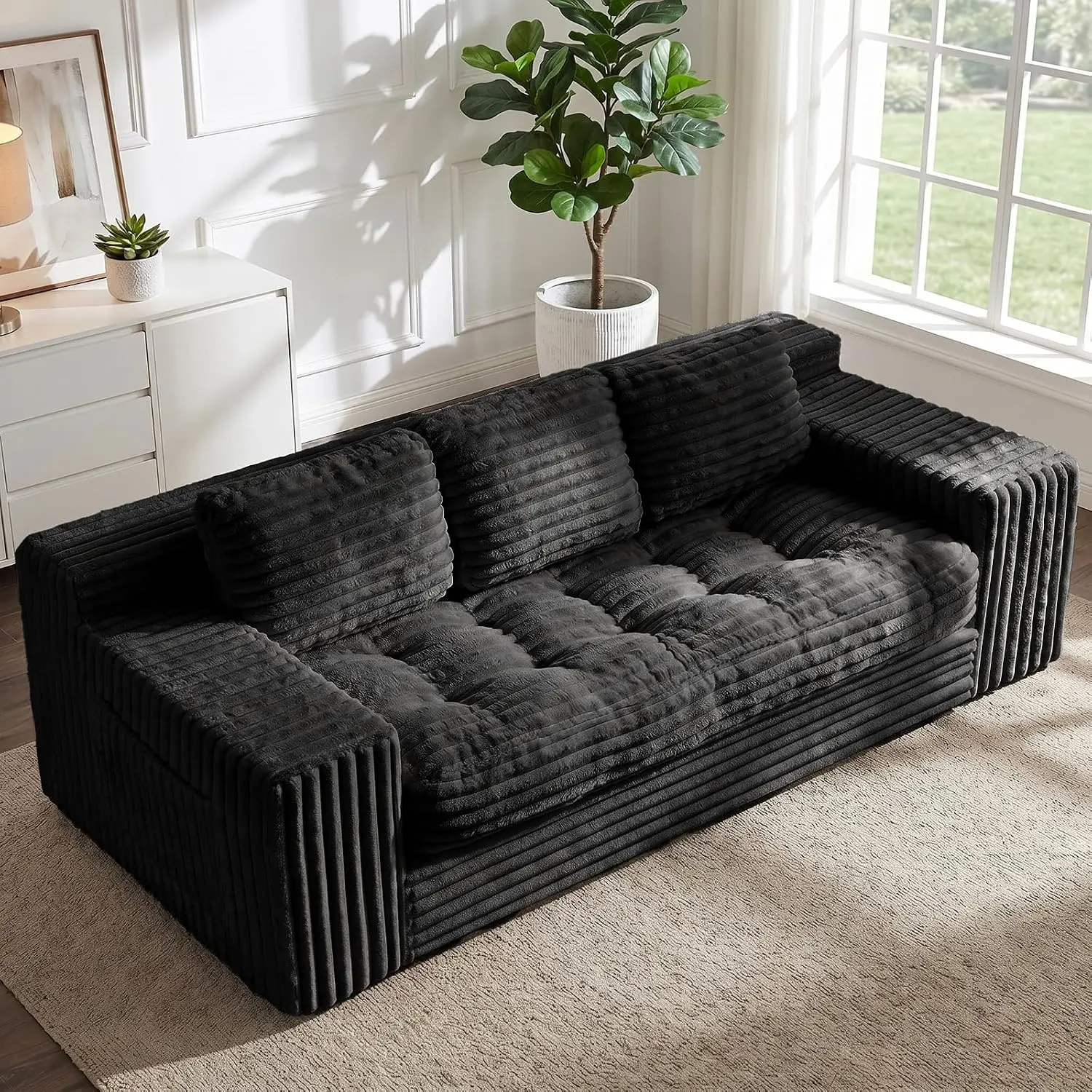 Boneless Couch, Cloud Loveseat Sofa Corduroy Couch in a Box, Upholstered Boneless 3 Seater Couch for Living Room Bedroom Office Apartment, No Assembly Required