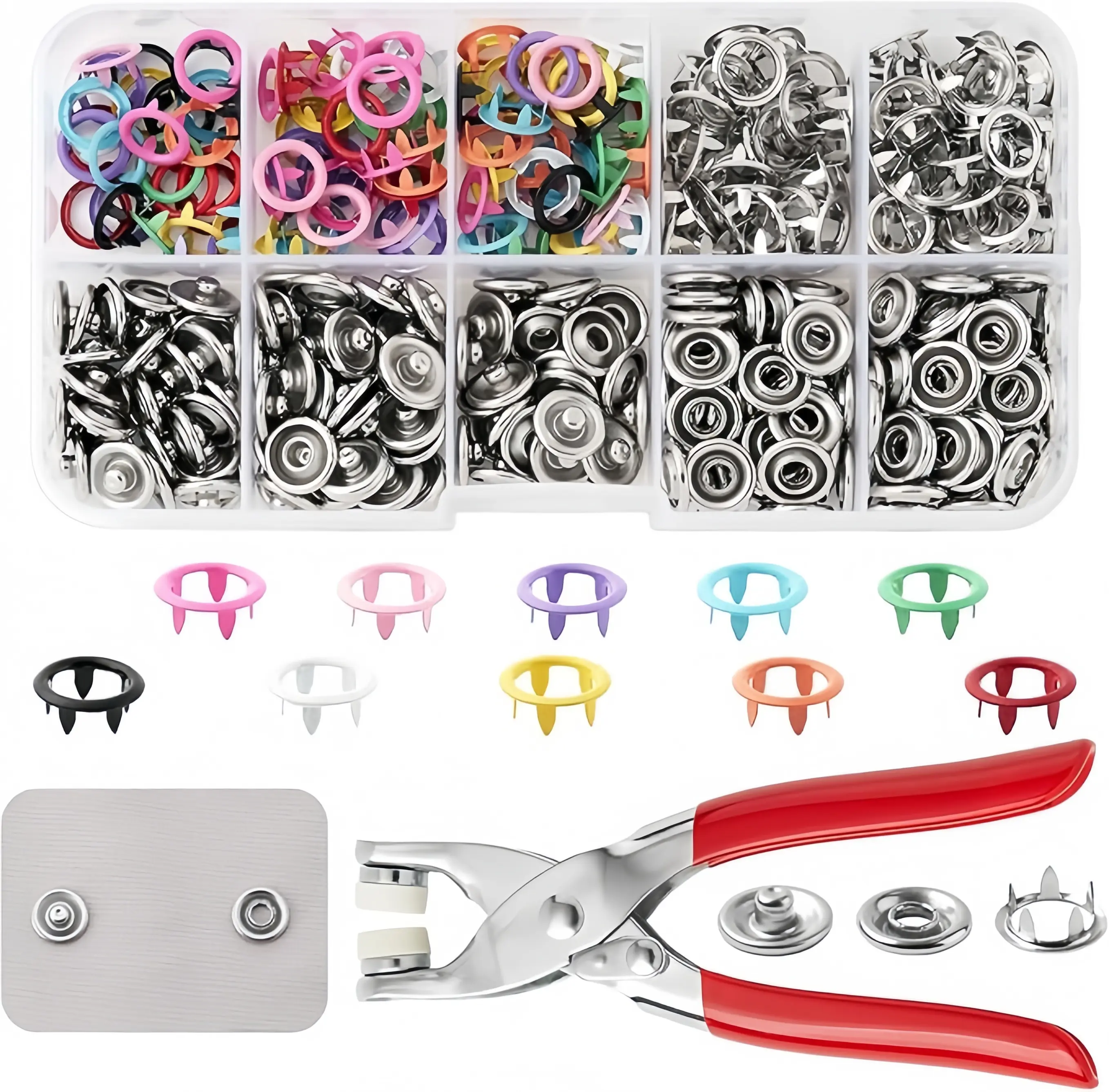 100PCS Metal 5-Prong Snap Buttons All-In-1 Kit with Hand Press Tool for Garment Sewing, DIY Craft Projects
